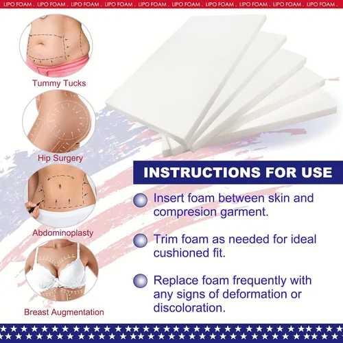 Vista 8 de Paquete de 5 almohadillas de espuma Lipo para postcirugía, tabla abdominal, cirugía de liposucción, aplanamiento, prendas de compresión abdominal