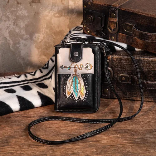 Vista 2 de Montana West Monederos pequeños cruzados para teléfono celular de estilo occidental para mujer, cartera con bolsillo para monedas