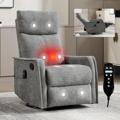 Vista 10 de Silla reclinable giratoria para adultos, masaje y calor, tela, azul