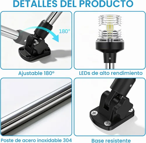 Vista 6 de Obcursco Luces de popa de barco, IP67 impermeable, plegable, luz LED blanca de anclaje para lanchas marinas, pontones, pesca, lubinas y Jon