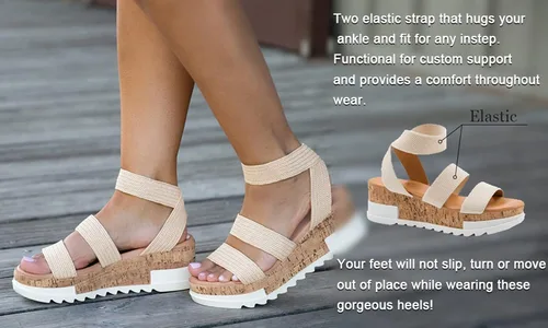 Vista 5 de Sandalias de plataforma y correa elástica de corcho Athlefit para mujer