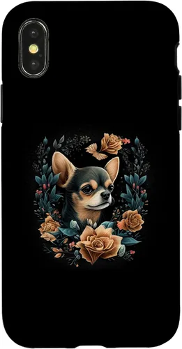 Vista 5 de iPhone 12 mini Chihuahua Lindo perro Hermoso Flores Niña Estuche para plantas