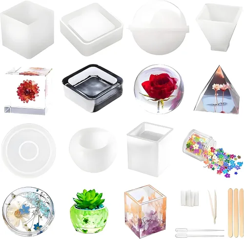Vista 9 de Moldes de posavasos de resina Loyohep, moldes de silicona para resina, 12 piezas con moldes de posavasos redondos, cuadrados, octagonales y florales