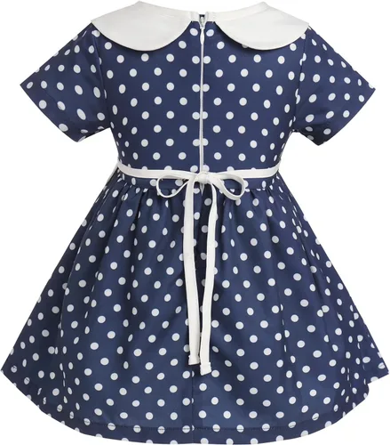 Vista 3 de IWEMEK Vestido de ama de casa de los años 50 para niñas con delantal, vestido de lunares, disfraz de ama de casa de los años 50, disfraz