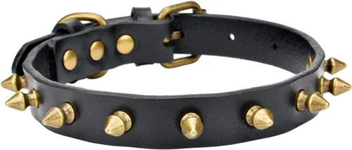 Vista 11 de Collar de cuero vacuno genuino ajustable para gatos y cachorros de perro, A-ROJO