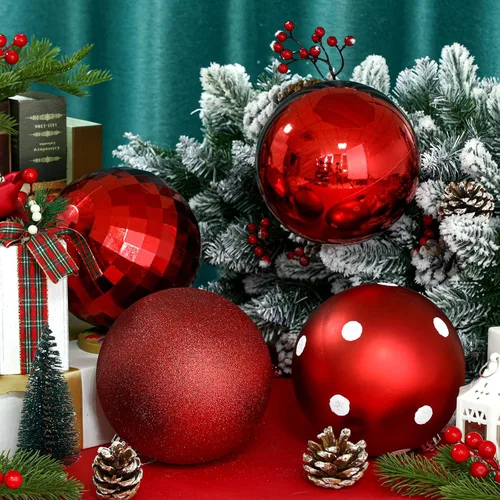 Vista 3 de Tigeen 4 adornos de bola de Navidad rojos grandes de 6 pulgadas, adornos colgantes de Navidad extra grandes de 5.906 in con purpurina para invierno