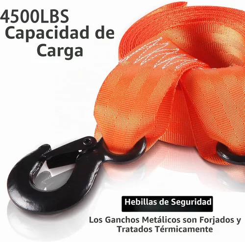 Vista 2 de Correa de cabrestante de remolque con gancho, correa de cabrestante de barco resistente de 1.5 pulgadas y 16 pies con 4500 libras de resistencia a