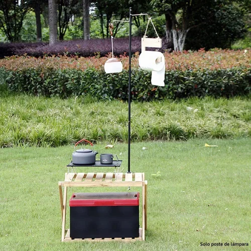 Vista 5 de Soporte para linterna de campamento, aleación de aluminio, colgador de lámpara plegable con bolsa de almacenamiento, poste de lámpara plegable