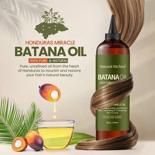 Vista 2 de Natural Riches Aceite de Batana Orgánico Sin Refinar, 8 fl oz, 100% Puro y Natural, Aceite Milagroso de Honduras Prensado en Frío