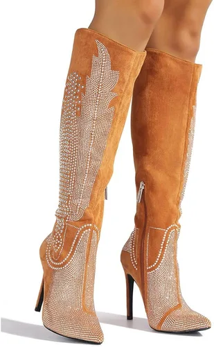 Vista 4 de Cape Robbin Olkley - Botas altas de vaquero para mujer, botas vaqueras occidentales para mujer con tacones de aguja, botas de vestir de moda