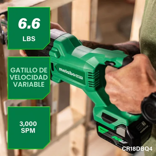 Vista 5 de Metabo HPT Taladro Percutor Inalámbrico MultiVolt™ de 18V, Destornillador de Impacto, Sierra Recíproca, y Linterna Kit Combinado de 4 Piezas