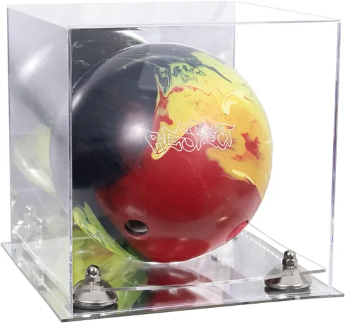 Vista 10 de Better Display Cases Acrylic Bowling Ball Display Case with Mirror Case, Yellow Risers and Clear Base (B33/A028)