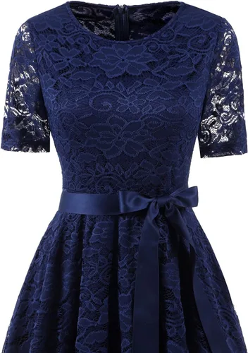 Vista 5 de DRESSTELLS Women Semi Formal Lace Dress Mother Bride Bridesmaid Dress for Wedding Cocktail Party Prom Short Dress