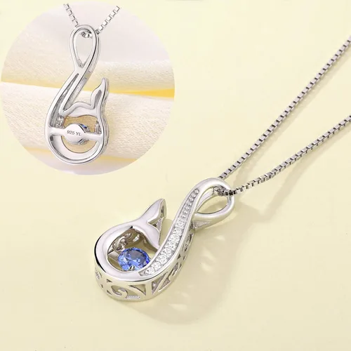 Vista 5 de YL Collar de sirena de plata de ley con colgante de delfín y circonita cúbica