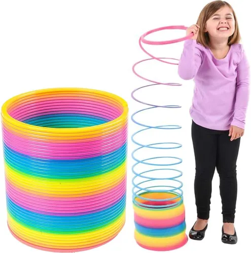 Vista 8 de The Dreidel Company Paquete de 2 resortes helicoidales de plástico arcoíris jumbo, recuerdo de fiesta para niños, envuelto individualmente, resorte