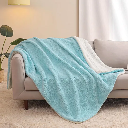 Vista 3 de Exclusivo Mezcla Manta reversible Sherpa para sofá, manta de forro polar gruesa y cálida para invierno, suave felpa esponjosa, 50 x 60 pulgadas