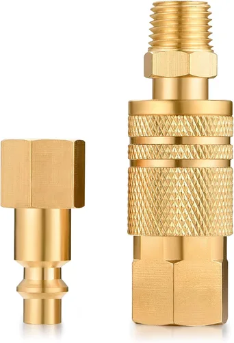 Vista 5 de Kit de acoplador de aire y enchufe, accesorios de aire de conector rápido, accesorio de manguera de aire industrial NPT de 1/4 de pulgada (8 piezas)