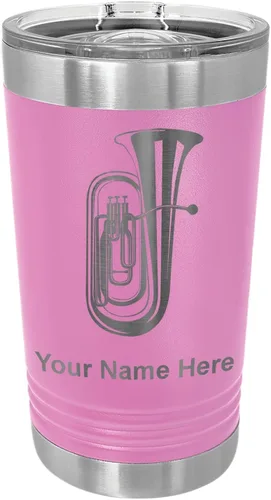 Vista 7 de LaserGram Vaso de pinta aislado al vacío de 16 onzas, tuba, grabado personalizado incluido (negro) Engraved Gift for Tuba Players, Vacuum