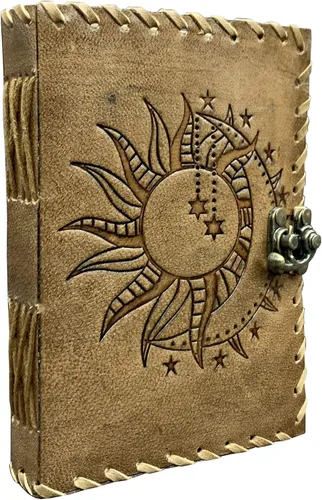 Vista 10 de Diario en relieve de Sun & Moon, diario de 240 páginas, diario vintage, diario Sun Moon, cuaderno de bocetos de cuero, cuaderno de cuero, diario