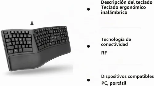 Vista 10 de X9 Teclado ergonómico inalámbrico con reposamuñecas - Tu comodidad importa - Teclado ergonómico recargable de tamaño completo 2.4G inalámbrico