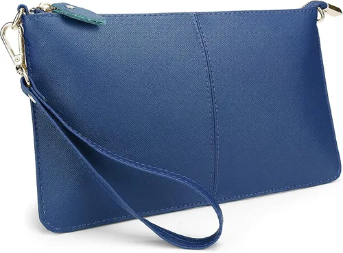 Vista 8 de YALUXE Women's Genuine Leather Wristlet Handbags Purses Clutch Wallet Bag 1- Correa de cuero blanco
