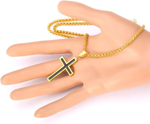 Vista 6 de U7 Simple Cross Necklace for Men Women, Stainless Steel Silver Black Gold Latin Cross Pendant Necklaces, Custom Engravable, Length 22-24 Inches