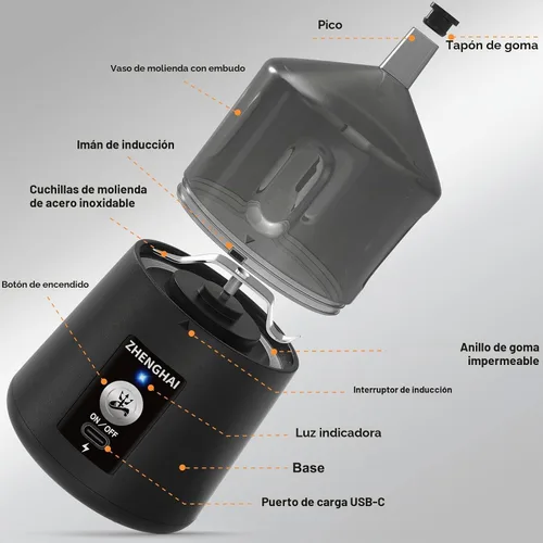 Vista 7 de Molinillo eléctrico de hierbas de 150 W para especias USB-C recargable, tamaño compacto, fácil de poner y quitar. Molienda rápida especias secas