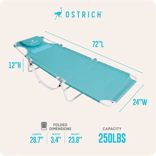 Vista 3 de Silla plegable Ostrich para damas, tumbona de playa, camping, piscina, bronceado, color aqua