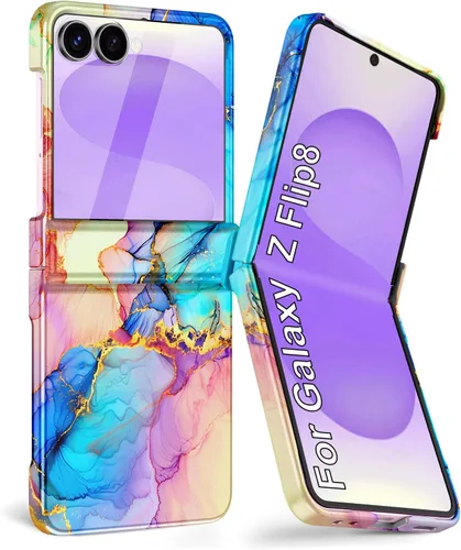 Vista 16 de Btscase Funda para Samsung Galaxy Z Flip 6, protector de pantalla frontal integrado, patrón de mármol dorado con purpurina de policarbonato duro
