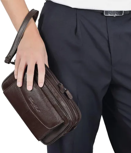 Vista 4 de KPYWZER Bolso de mano de cuero para hombre