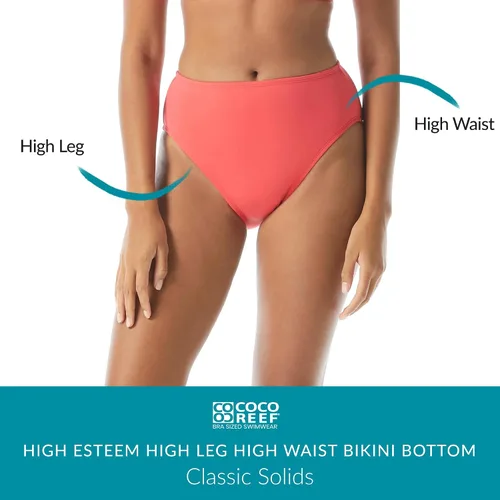 Vista 4 de Coco Reef Parte inferior de bikini de cintura alta y pierna alta - Microluxury Swim Bottom