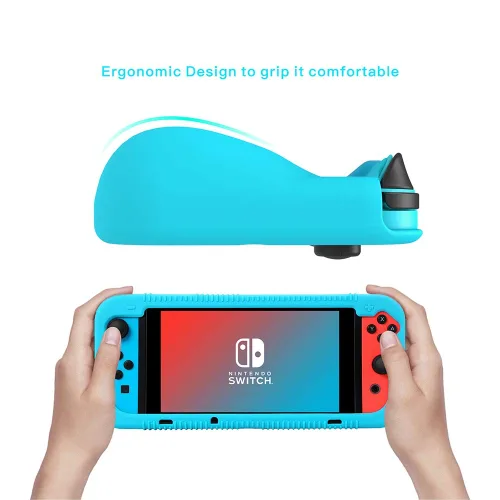 Vista 2 de Teyomi Protective Silicone Case for Nintendo Switch, Grip Cover with Tempered Glass Screen Protector, 2 Storage Slots for Game Cards