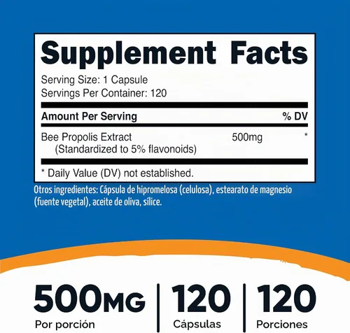 Vista 2 de Nutricost Suplemento de propóleo de abeja con 5% de flavonoides (500 mg / 120 cápsulas)
