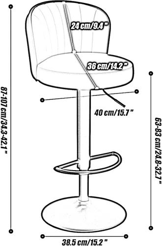 Vista 3 de N/A - Silla de mostrador de desayuno, taburete de bar giratorio ajustable 24.8-32.7 in, taburete de cocina para el hogar, comedor, para islas