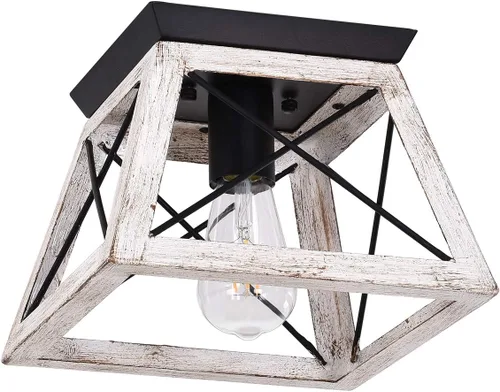 Vista 8 de Luupyia Lámpara de techo de granja de 2 luces, montaje semiempotrado, luz de techo blanca, rectangular, iluminación rústica, granja, pasillo