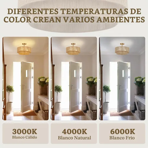 Vista 5 de Lámpara de techo semiempotrada de 16'', accesorios de iluminación bohemios, lámpara de techo empotrada de cuerda de cáñamo costera de 3 luces