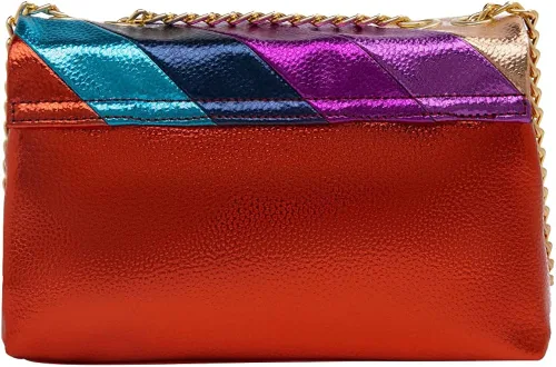 Vista 4 de Bolso clásico de diseñador con solapa para mujer, de piel vegana, bolsos de noche metálicos, bolsos cruzados, bolso grande de noche