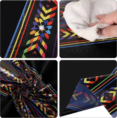 Vista 2 de Oudain Mantel de plástico para fiesta mexicana, 6 unidades, 108 x 54 pulgadas, tejido arcoíris, desechable, impermeable, festivo, para decoración