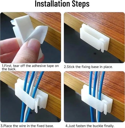 Vista 6 de Soporte de clips adhesivos para cables, clips de luz para exteriores, clips de alambre de cable blanco, cable de nailon resistente, abrazadera