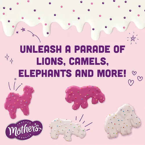 Vista 3 de Mother's Original Circus Animal, galletas de animales esmeriladas con chispas de arcoíris, 10 paquetes, 1 onza cada una