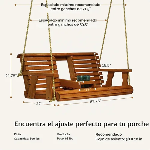 Vista 2 de Porchgate Amish - Columpio de porche tratado para consola de 800 libras con cuerdas para colgar (mancha de cedro)