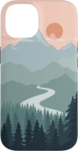 Vista 4 de Boho Chic Pines Forest Mountains Landscape Minimal Sunset Case for iPhone 16