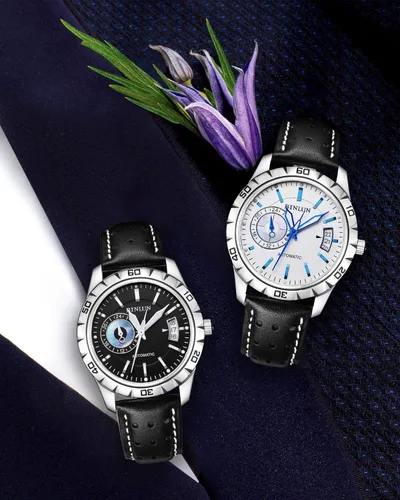 Vista 7 de BINLUN Reloj Esqueleto dorado impermeable automático relojes para hombres con dos tonos de acero inoxidable banda de San Valentín regalos
