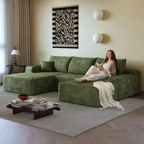 Vista 23 de Sofás seccionales de 105" para sala de estar, sofá cloud con forma de L tapizado, sofás modulares sin estructura rígida, sofá seccional moderno