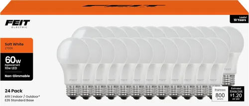 Vista 12 de Feit Electric Bombillas LED A19, equivalente a 60 W, no regulables, 800 lúmenes, base estándar E26, blanco suave de 2700 K, 80 CRI, vida útil de 10