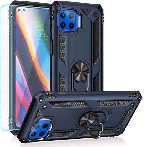 Vista 10 de Motorola One 5G Funda para teléfono celular, funda protectora híbrida de policarbonato duro suave TPU a prueba de golpes, soporte de anillo