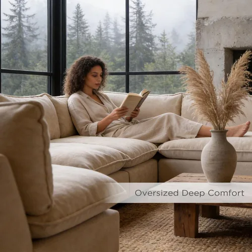 Vista 3 de Iroomy Oversized Modular Sectional Sofa, Chenille Cloud Couch, Deep Comfy Seat, 4-Seater Sofas, Couches, Living Room, Beige