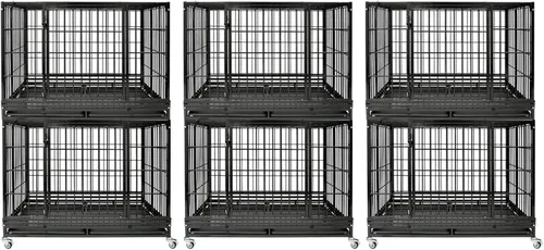 Vista 14 de Jaulas de dos niveles de 30 pulgadas para perros pequeños, jaula para perros de tamaño mediano para 2 perros, jaula resistente para perros, perreras