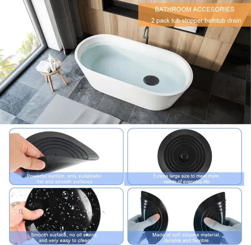 Vista 4 de V-TOP Tapón de Desagüe de Bañera Paquete de 2, Tapón de Bañera de Silicona de 5 Pulgadas Cubierta de Desagüe de Ducha, Tapón de Bañera Retenedor