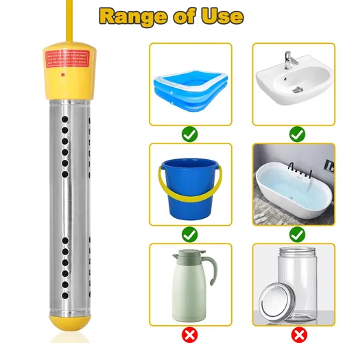 Vista 3 de Calentador de agua de inmersión, calentador de agua portátil con apagado automático temporizado, calentador de agua sumergible eléctrico portátil